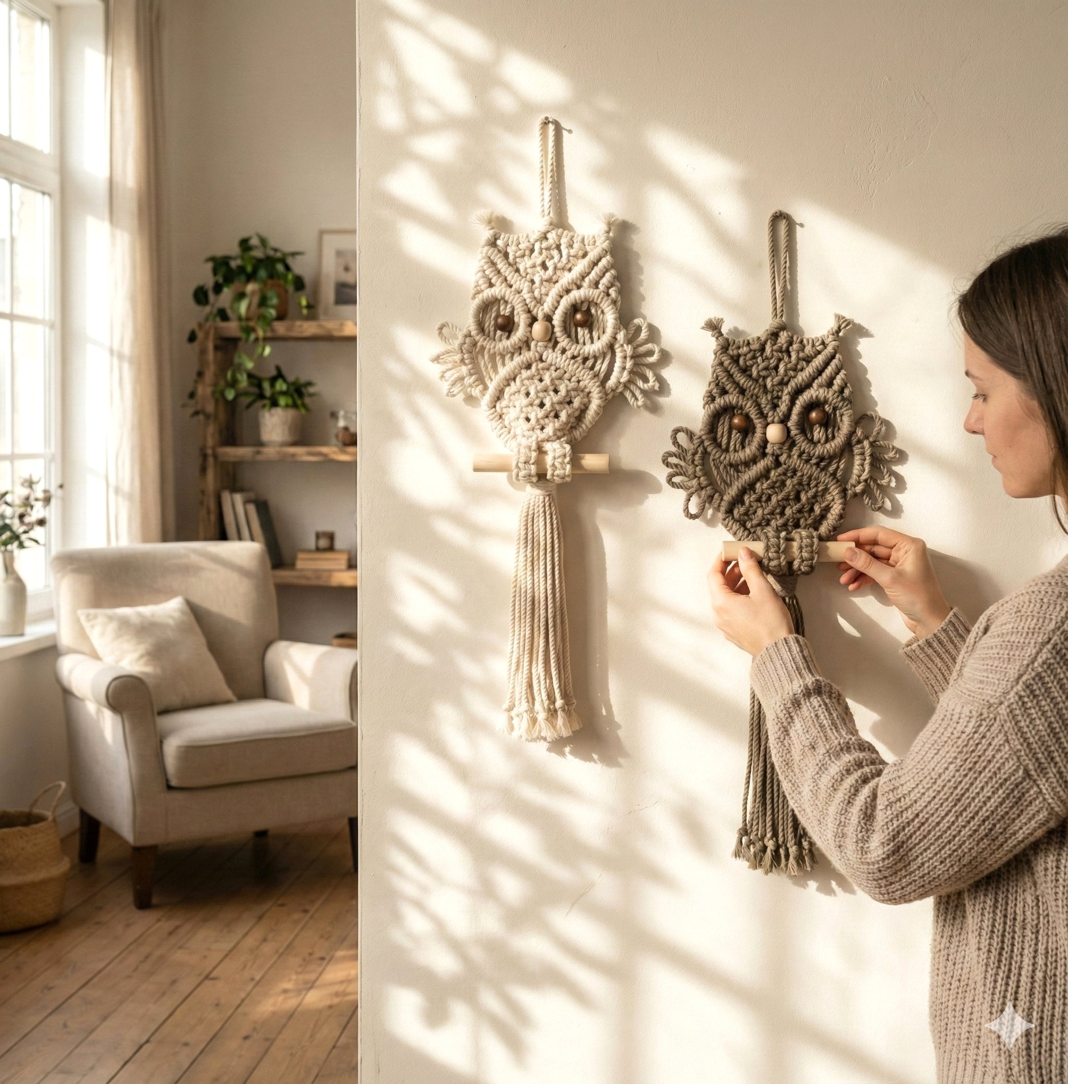 Boho Owl Wall Decor – Macrame Owl Hanging for Rustic Home Style W73