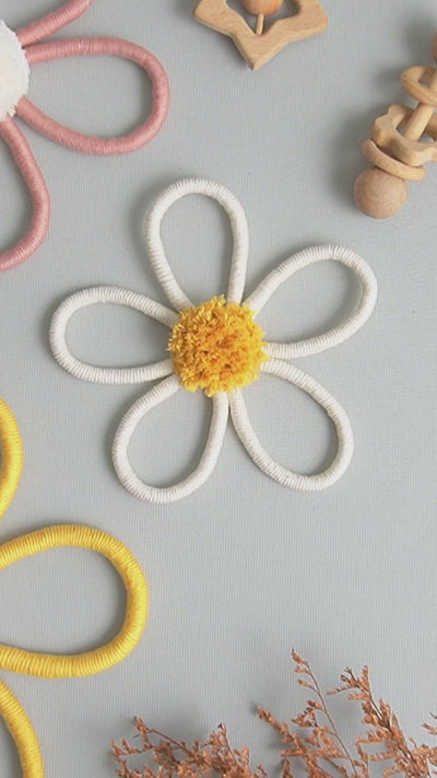 CRASPIRE 6-Piece Boho Flower Wall Decor Set - 3 Color Cotton Woven Daisy Signs, Nursery & Farmhouse Wall Art