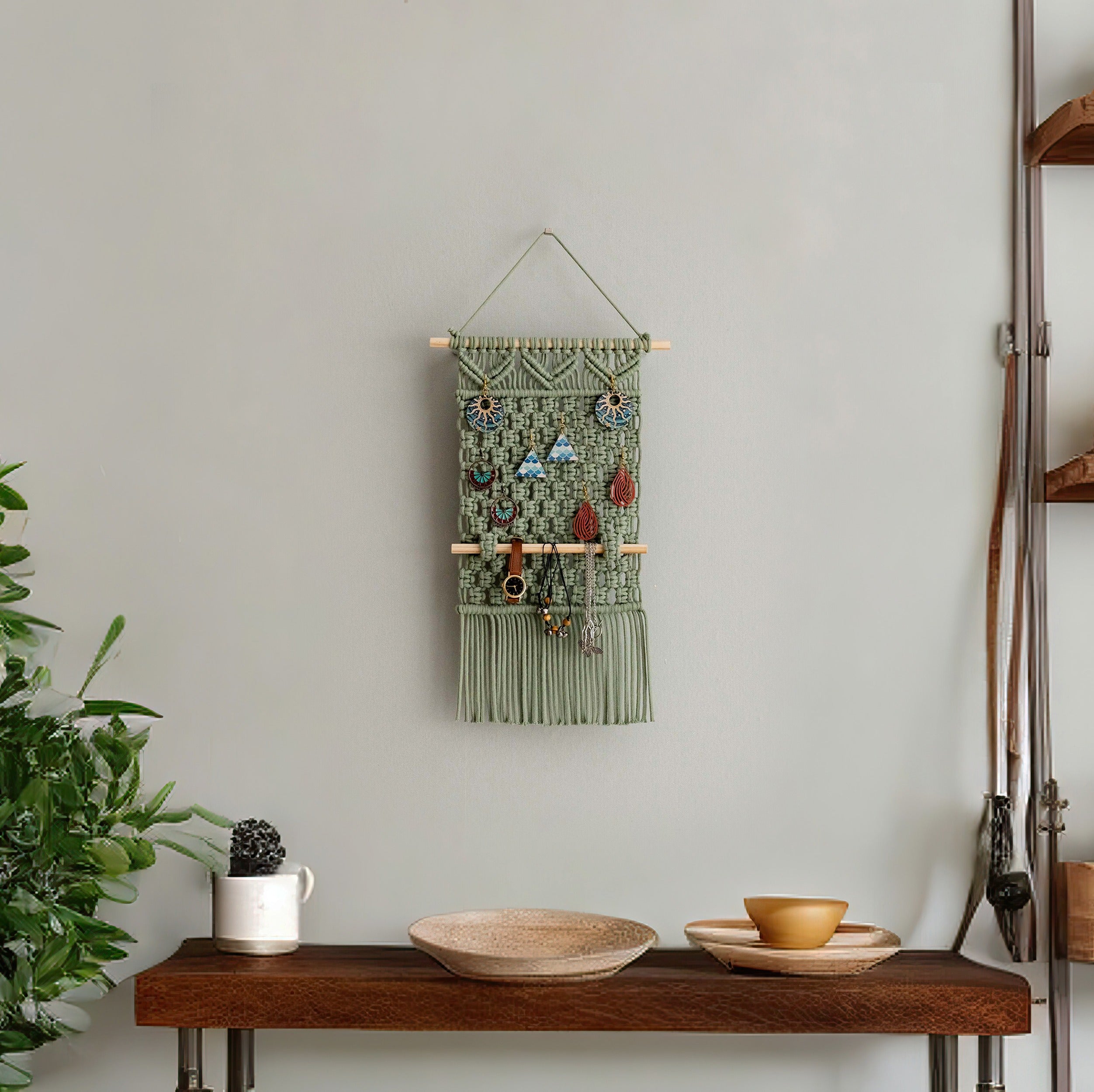 Macrame Earring Holder – Boho Wall Hanging Jewelry Organizer I82