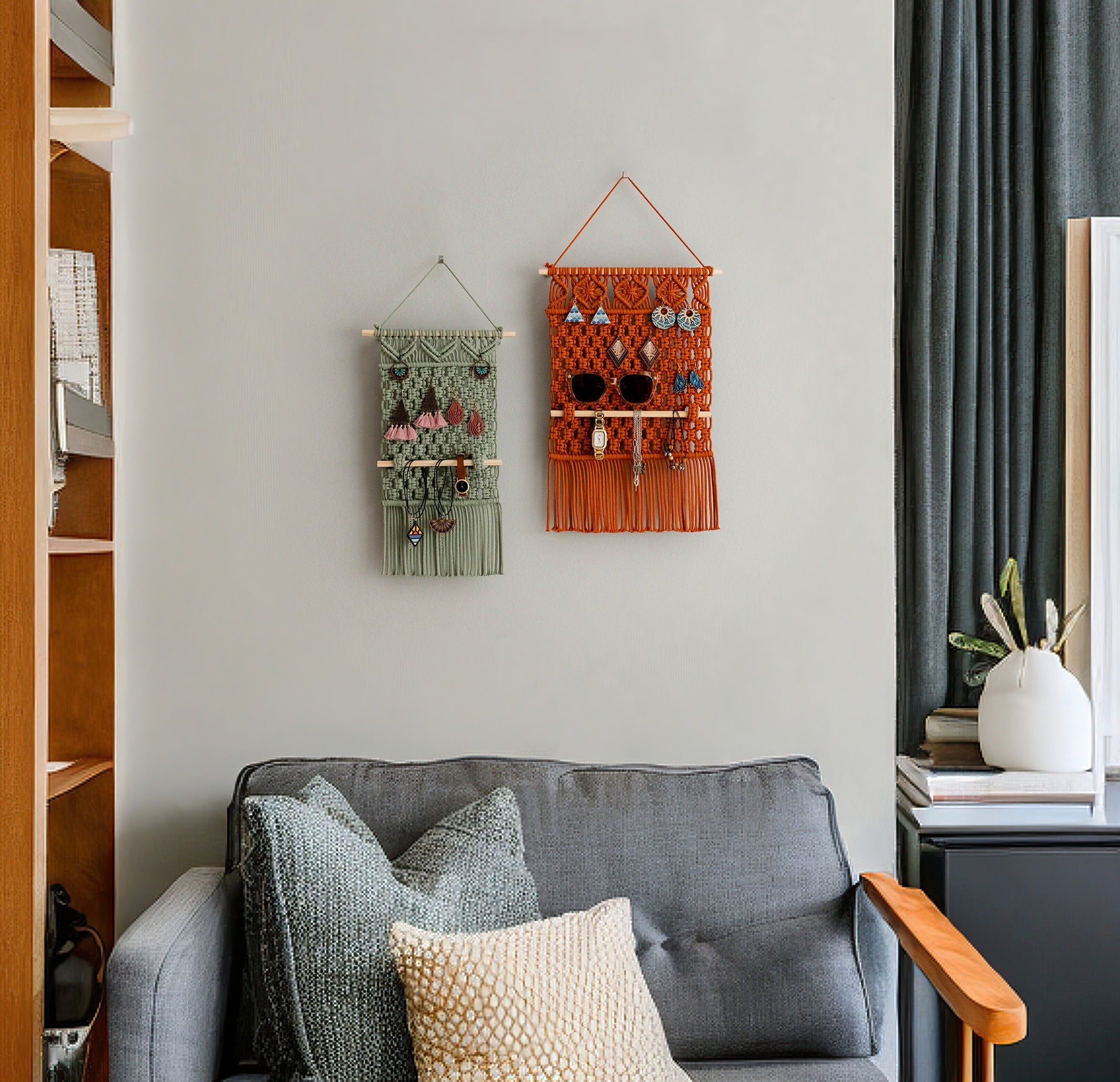 Macrame Earring Holder – Boho Wall Hanging Jewelry Organizer I82