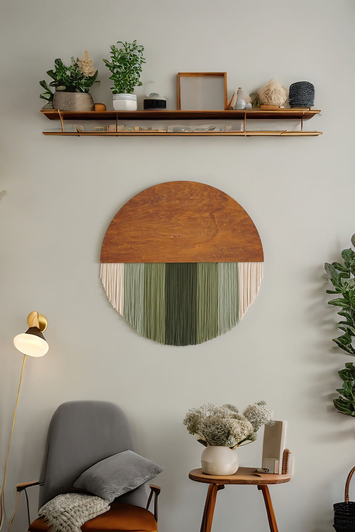 Lunar Memory Wall Hanging – Boho Green Cotton Wall Art V07
