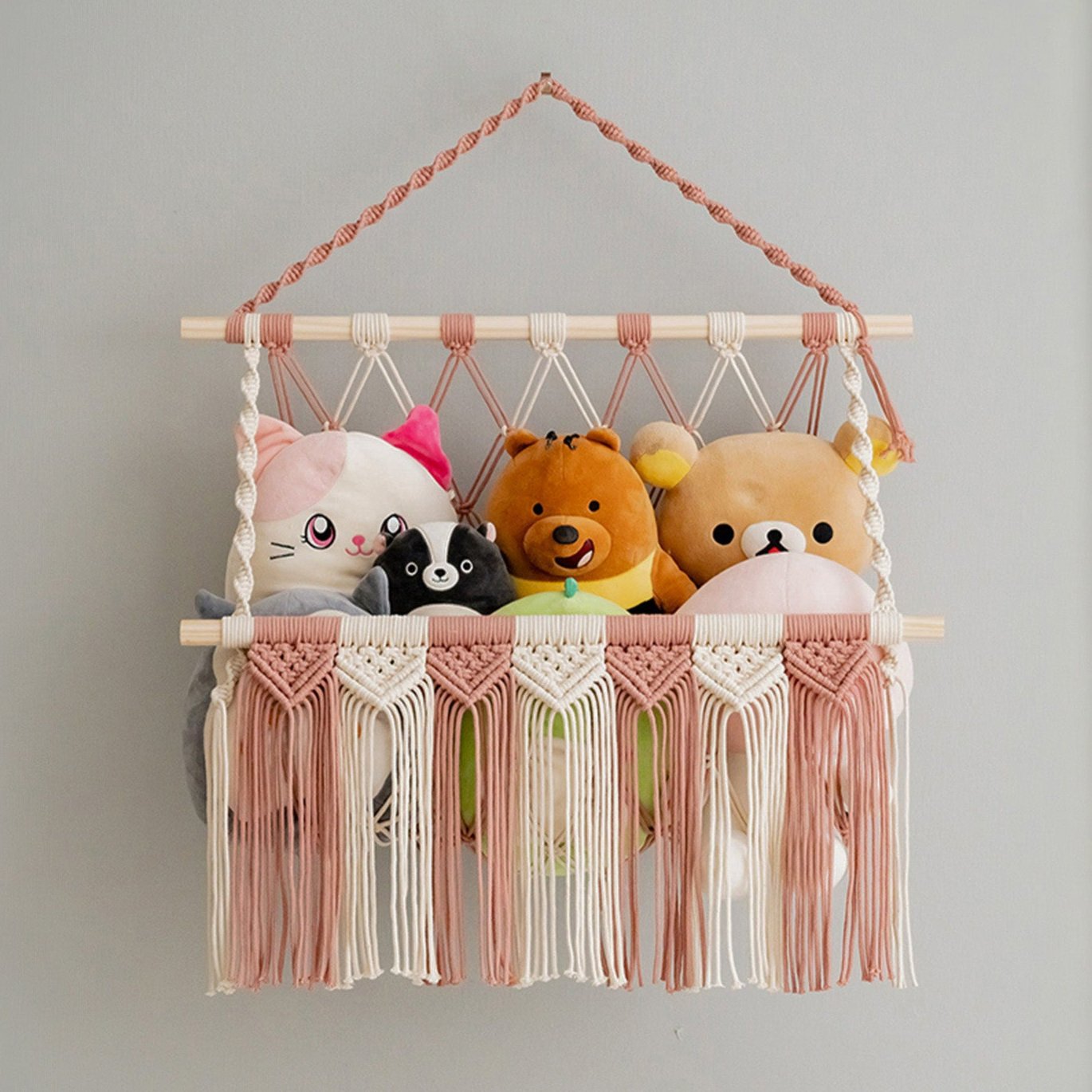 Macrame Toy Hammock for Boho Nursery and Toy Storage Solution